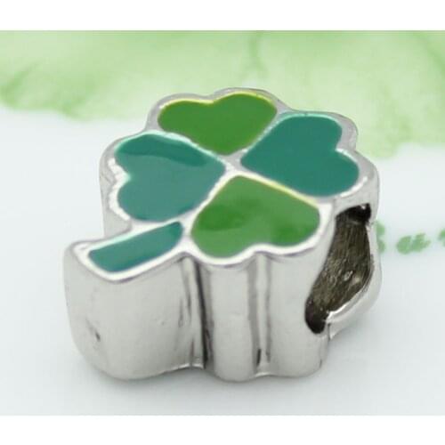 Free shipping Fashion Green Clover Plant Charm Beads fit Pandora bracelet beads for jewelry making Gift for women