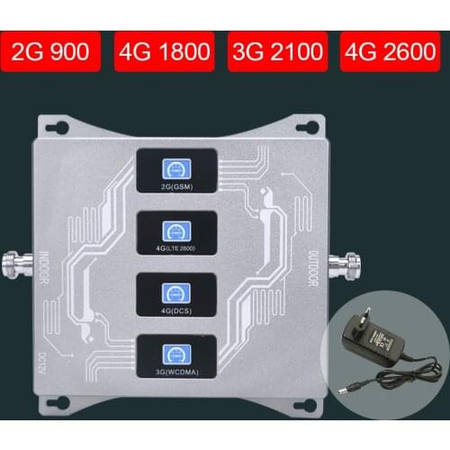 Four 4 Band Booster 900 1800 2100 2600 Cellular Signal Amplifier 2G 3G 4G LTE GSM Repeater B3 B8 B1 B7 Cellphone Signal Booster