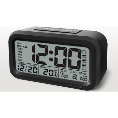 USB Rechargeable Digital Alarm Clock Student Clock Large LCD Display Bedside Table Clock With Snooze, Light Sensor and Backlit