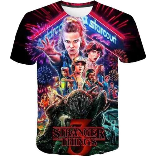 Short sleeve t shirt Funny Design Two-worlds Boys T-shirt 3D Print summer Tee Shirts Hip Hop Streetwear Stranger Things Girls
