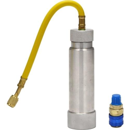 A/C Oil and Dye Injector Hand Turn Screw-in Air Conditioning Coolant Filling Tube Injection Tool 1/4 SAE R134A 2Oz