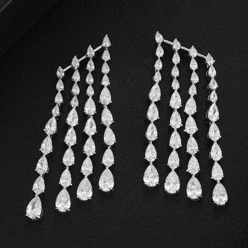 Jimbora Gorgeous Waterdrp Long Dangle Earring Women Full Mirco CZ Paved Cubic Zircon Bridal Wedding Daily Earrings Jewelry