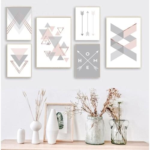 Pink Gray Arrow Geometric Abstract Art Poster Nordic Canvas Print Simplicity Painting Wall Picture for Living Room Decoration