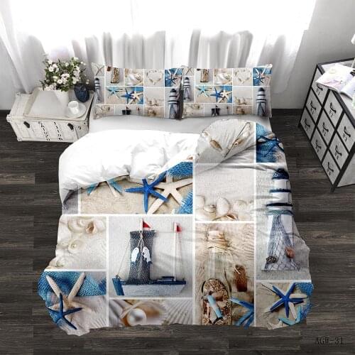 3D Bedding Set Coast Beach Duvet Cover Set Blue Starfish Bed Set Eiffel Tower Home Textiles Summer Bedspread Quilt Cover