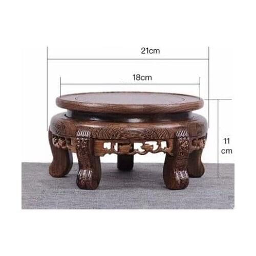 Mahogany carved flowerpot base solid wood vase fish tank frame round Buddha Statue Ornament bonsai base flowerpot table