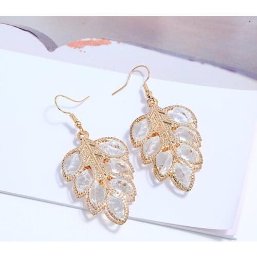 Statement Earrings Big Gold Silver Leaf Drop Earrings 2020 for Women Crystal Fashion Vintage Geometric Long Metal Earrings