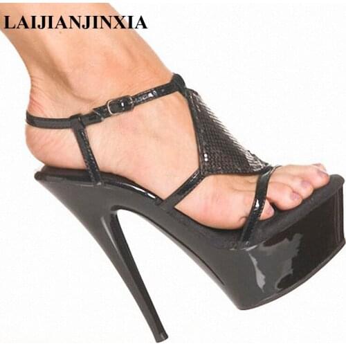 LAIJIANJINXIA Classic 15CM 15 cm high-heeled Shoes Platform punk Party Shoes buckle pole dancing shoes Unusual sandals H-056