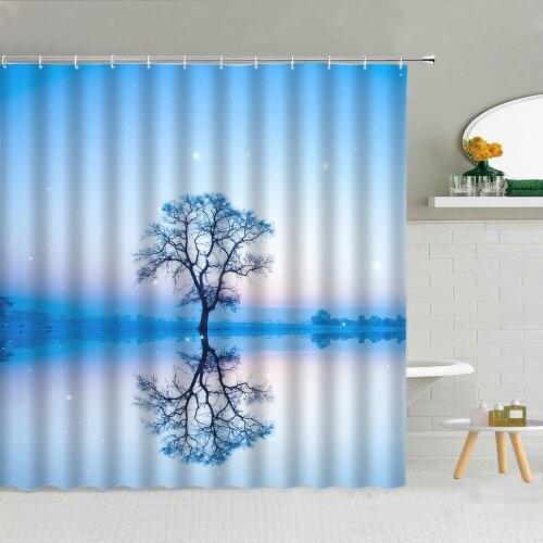 Landscape Shower Curtains 3D Print Dream Starry Tree Seawater Rock Sailboat Natural Scenery Bath Curtain Bathroom Home Decor Set