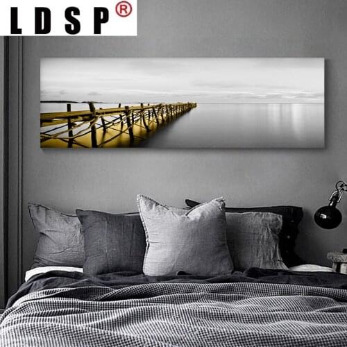 LDSP Modular Calm Lake Surface Long Bridge Tree Scene Black and White Canvas Paintings Poster Print Wall Art Pictures Home Decor