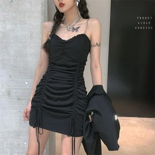 Summer Dress 2021 Women Black Mini Dress y2k New High Waist Gothic Dress Women Sling Lace Ruffles Party Dresses Goth Clothes
