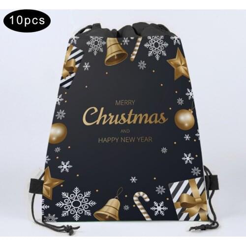 Merry Christmas Party Gifts Bags Non-woven Black Gold Candy Bags Christmas Bell Kids Gifts Packing Backpack Party Decorations