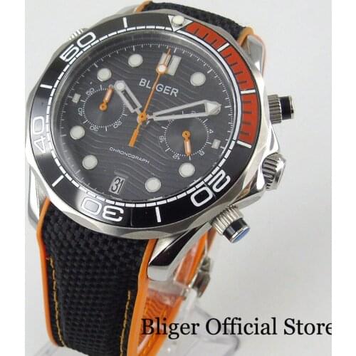 Fashional Sport Style 41mm Quartz Men Watch Black Dial Date Chronograph 24 Hours Function Rubber Strap