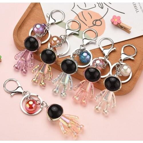 Fashion Colorful Resin Acrylic 3D Astronaut Keychain Cute Transparent Robot Spaceman Keyring Ball Pendant Key Holder Gift