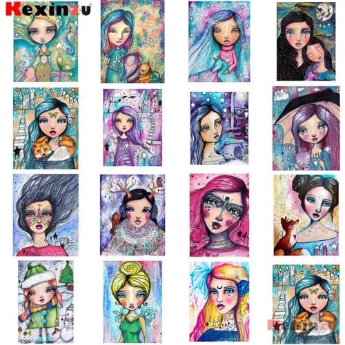 Kexinzu Full 5D Square Round Diamond Painting Cross Stitch Kit Cartoon Girl 3D Mosaic Embroidery Handmade Home Decor Gift