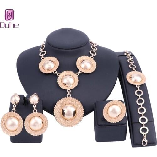 Wholesale Fashion Exquisite Dubai Jewelry Set Luxury Gold Color Big Nigerian Wedding African Beads Costume Design Jewelry Set