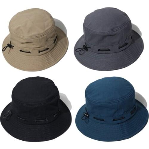 Drawstring Fisherman Bucket Hat For Women Men Fishing Sun Flat Cap Bob Panama Summer Designer Hip Hop Harajuku Removable Rope