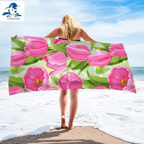 PHAYON Floral Print Bath Towel Bathroom Color Tulip Microfiber Surf Poncho Beach Towel Adult Flowers Portable Shower Towel