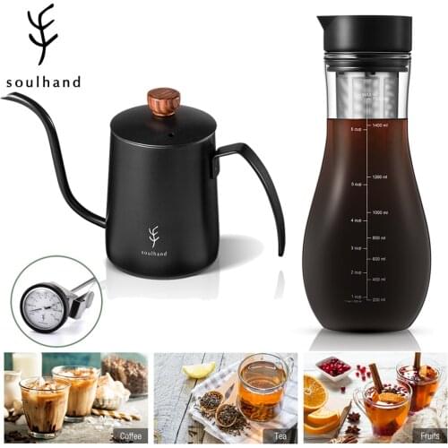SOULHAND Espresso Maker Cold Brew Iced Coffee Maker Dual Use Filter Coffee&Tea Pot Espresso Ice Drip Maker Glass