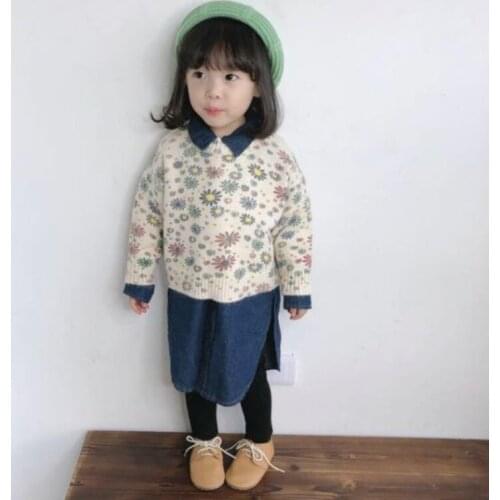 Girl Sweater Kids Baby Outwear Tops 2021 Floral Fleece Thicken Warm Winter Autumn Knitting Flexible Children Clothing