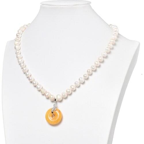 Flash 8-9mm Natural Pearls with 25x6mm Orange Pendant For Handmade Necklace 18inch Suitable For Women Party H503