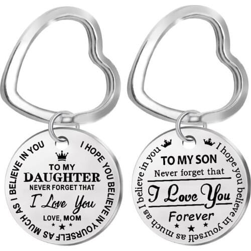 Engraved To My Son Daughter Keychain Inspirational Heart Keyring Stainless Steel Car Bag Key Chain Charm Love Gifts for Children
