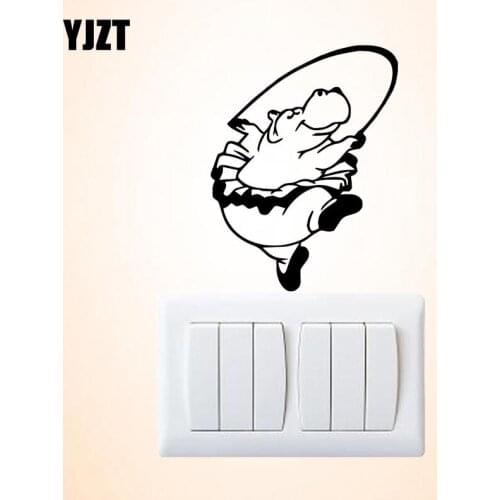 YJZT Fun Hippo Dancing Children Room Decor Wall Switch Sticker Vinyl Decal Animal Pattern Cartoon Style 17SS-0492