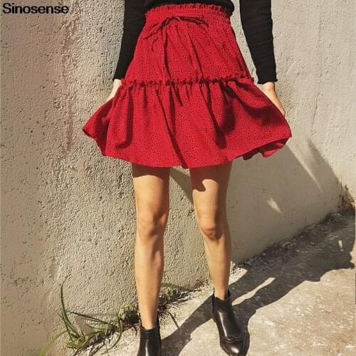 Women Chiffon Summer Skirts Polka Dot Print Vintage Retro High Waist Flared Ruffles Skirt Casual A Line Boho Beach Mini Skirt