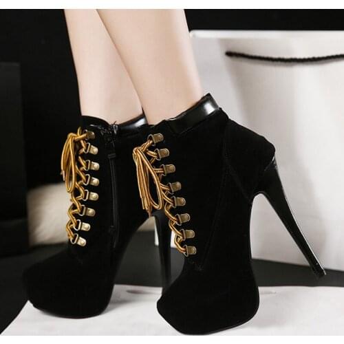 QWEDF Autumn Winter Boots Women Super High Heels Platform Heeled Fashion Womens Boots Ladies Brand High Heel Ankle Botas DC-04