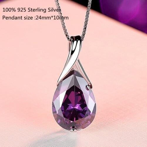 Buyee Real 925 Sterling Silver Luxury Necklace Women Exquisite Natural Amethyst Necklace Women Fashion Classic Wedding Jewelry