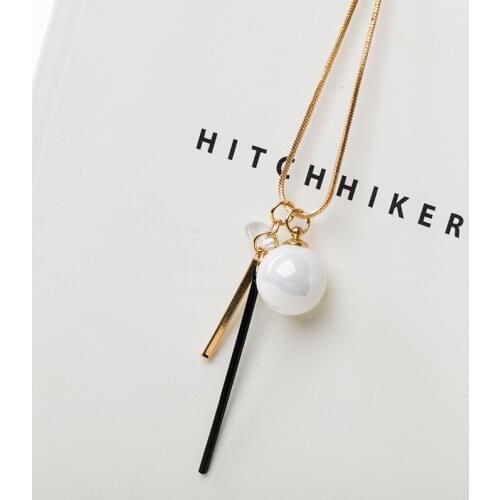 Korean Geometric Pearl Pendant Necklace for Woman Girl Gold Silver Color Snake Link Sweater Chain Necklaces Charm Jewelry