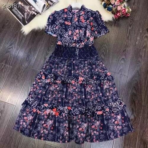 New 2021 Spring Summer Knee-Length Dress Women Short Sleeve Empire Charming Floral Print Bohemia Casual Runway Dresses