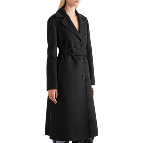 2019 New Women Woolen Coat Winter Slim Waist Belt Fashion Long Jackets Outerwear Single Breasted Turn Down Collar Coats