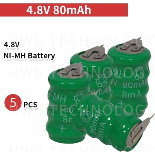 5 PCS/lot Original New KX 4.8V 80mAh Ni-MH Rechargeable Button Cell Battery Pack Ni MH Batteries With Pins Free Shipping