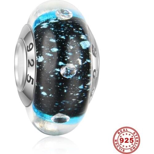 5pcs/lot S925 Sterling Silver Core Black Blue Sands Lampwork Murano Glass Beads For European Charm Bracelets Necklaces DSG06