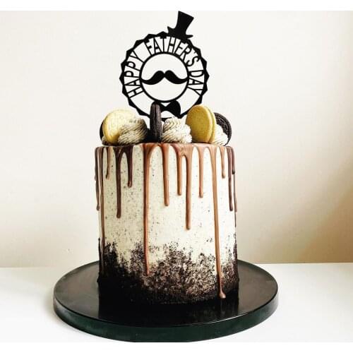 Acrylic Happy Fathers Day Cake Topper Best Dad EVER Cake Decoration Party Supplies Favors Cake Decorating Tools Black Gold