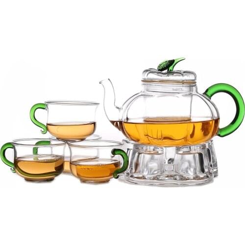 Free Shipping New Arrival Glass Flower Tea Set Candle Heating Base Afternoon Tea Heat Resistant Tea Gift