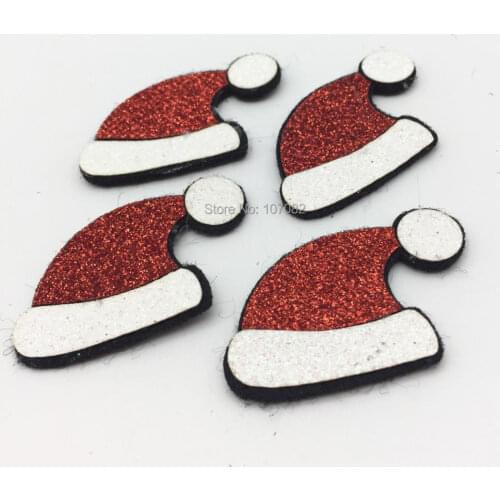 30pcs 45x30mm Glitter Christmas Santa Hats Felt Patch Sew Appliques Decorations Embellishments Cardmaking Crafts Scrapbooking