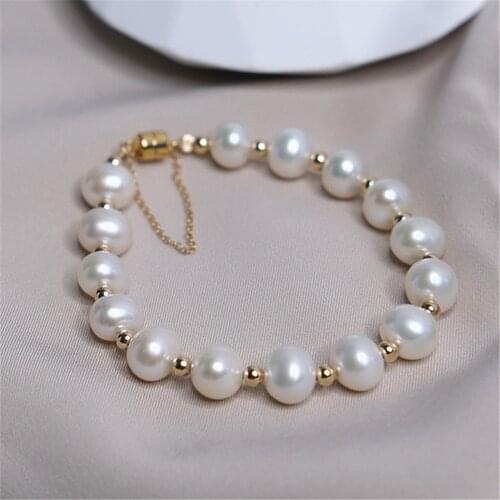 Real Natural Pearl Bead Bracelet For Women 14K Gold Filled Magnetic Buckle Charm Wedding Jewelry Vintage Mothers Day Gift