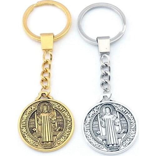 10pcs Keychain Saint ST Benedict OF Nursia Patron Against Evil Cross Medal Pendants Key Ring Travel Protection DIY Accessories