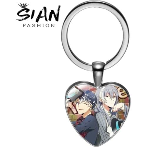 SIAN Anime IDOLISH7 Boys Girls Keychains Heart Glass Cabochon Chainring Souvenir Student Keyring Jewelry or Handbag Pendant Gift