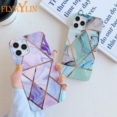 For iPhone 11 Pro Max Case Luxury Electroplating Splicing Marble Phone Case For iPhone 12 Pro X XR XS Max 7 8 Plus SE 2020 Coque
