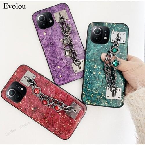 Wristband Gold Foil Phone Case For Xiaomi mi 11 10T Pro 9SE CC9 Pro Cases Glitter Bling Diamond Gem Bracelet Chain Strap Cover