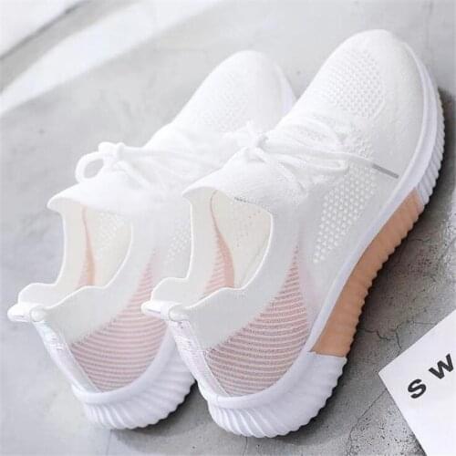 Breathable Mesh Sock Sneakers Womens Sports Sneakers Womens Sport Shoes Women Running White Knitting Tennis Trainers GMB-2037