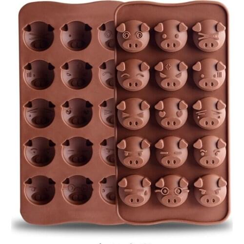 Food grade 15 shapes cute pig head silicone chocolate mold candy fondant cake baking mold DIY mould