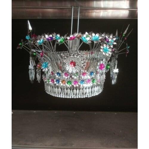 Chinese silver headgear party headdress Adjustable Miao hats adult chirdren stage show cosplay