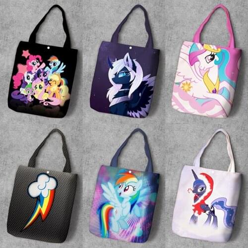 IVYYE Little Ponyss Fashion Anime Foldable Canvas Shopping Bag Casual Shoulder Bags Customized Tote Handbag Lady Girls New