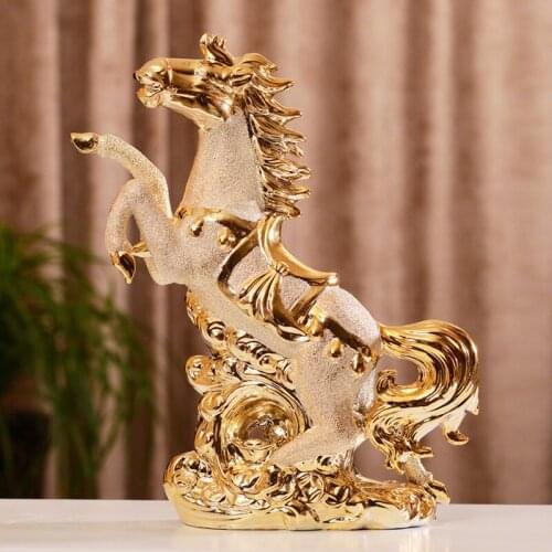 CERAMIC GOLD HORSE STATUE OFFICE TABLE CRAFTS LIVING ROOM ORNAMENTS PORCELAIN ANIMAL FIGURINES HOME DECORATION ACCESSORIES