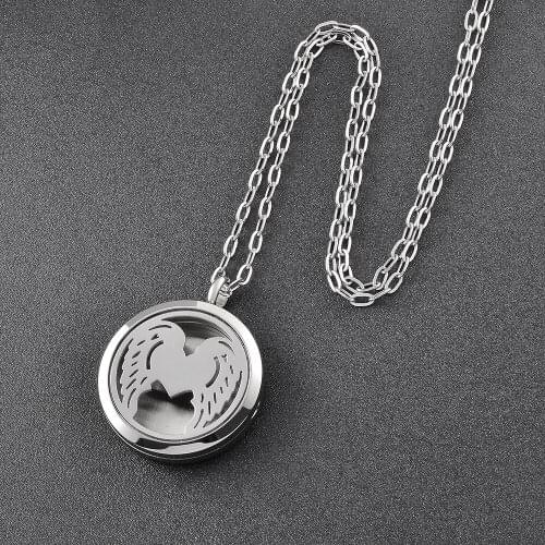 KLH0179 Premium Angel Wing Aromatherapy Essential Oil Diffuser Necklace Locket Pendant,316L Hypo-allergic Stainless Steel Locket