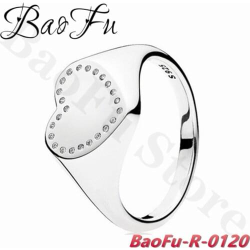 BaoFu 925 Sterling Silver Ring Love Heart Faceted Embellishment Ring Suitable for Gifting Original Womens Jewelry