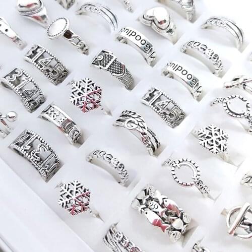 5pcs Vintage Silver Plated Adjustable Open Ring for Women Men Unisex Hollow Out Simple Ancient Rings Fashion Jewelry Gift